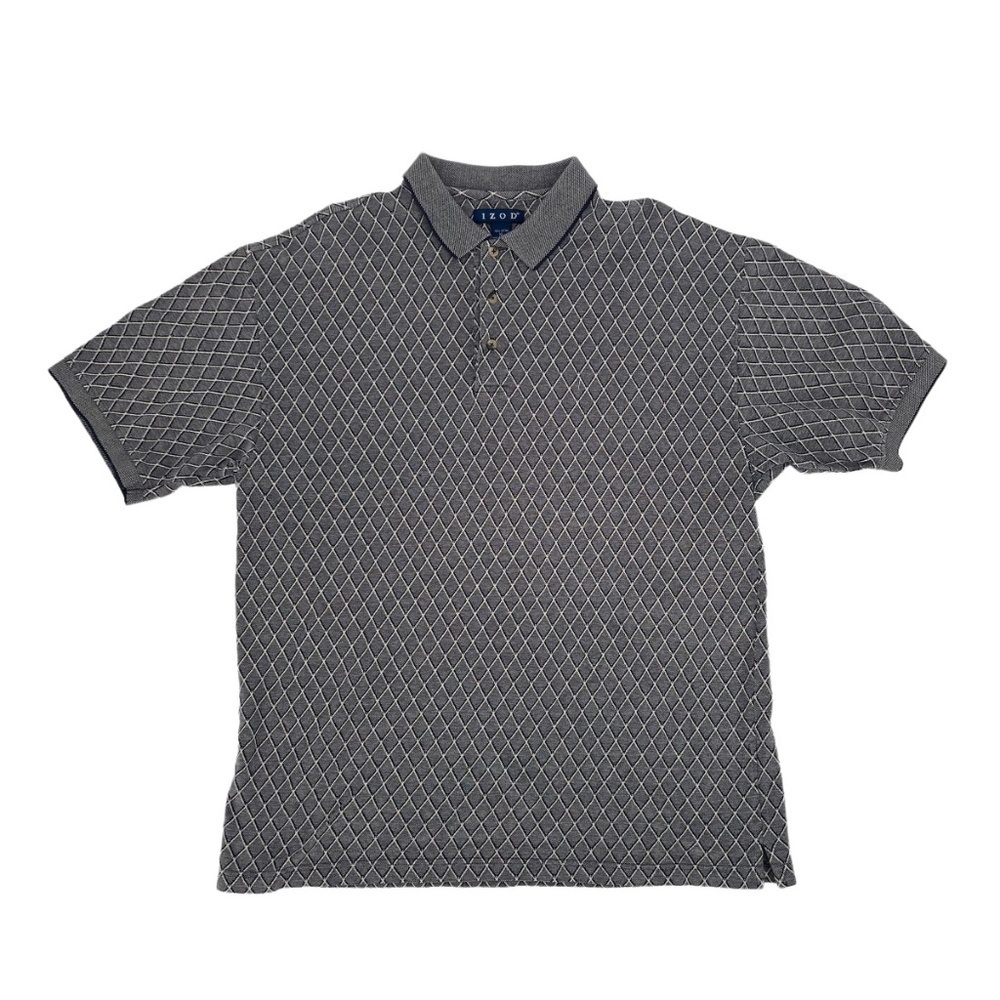 Izod Blue White Diamond Collared Short Sleeve Polo Shirt Size XL Men's